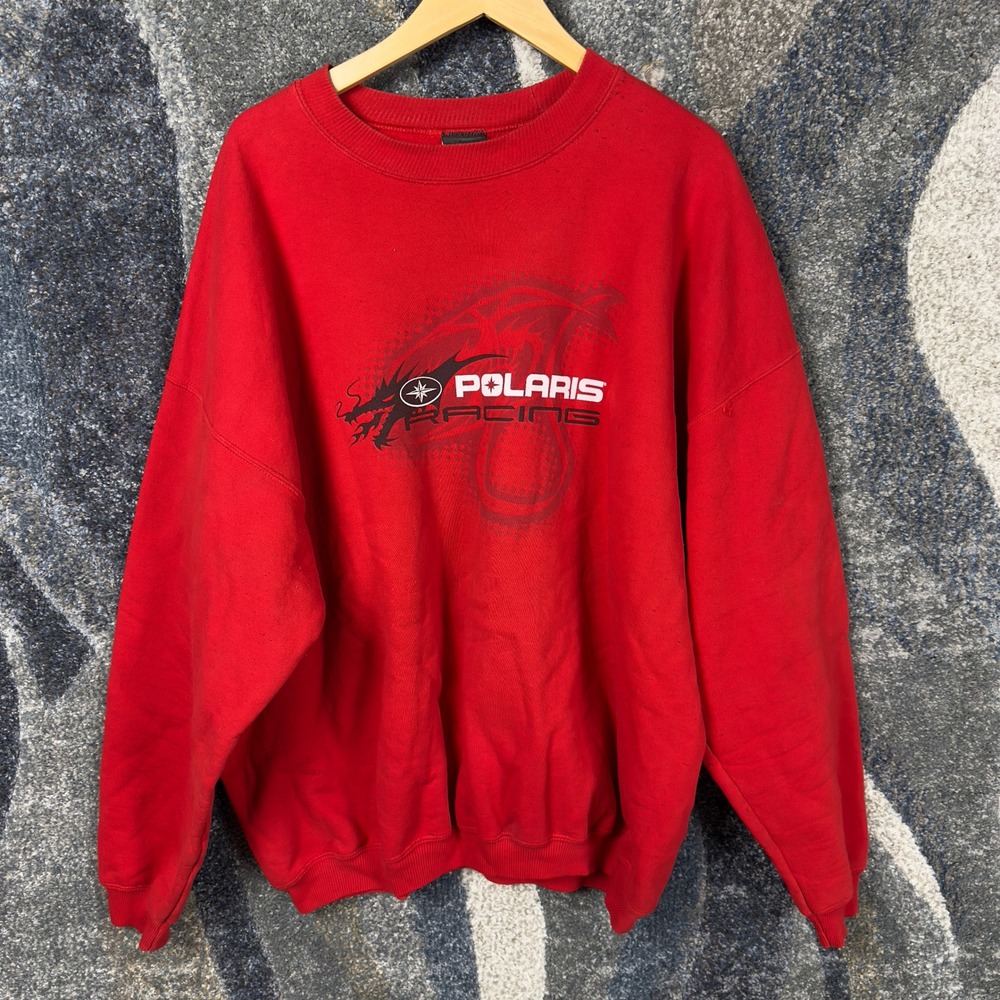 Vintage Polaris Racing Sweatshirt Mens XL Red Dragon Graphic‎ Moto Gorpcore
